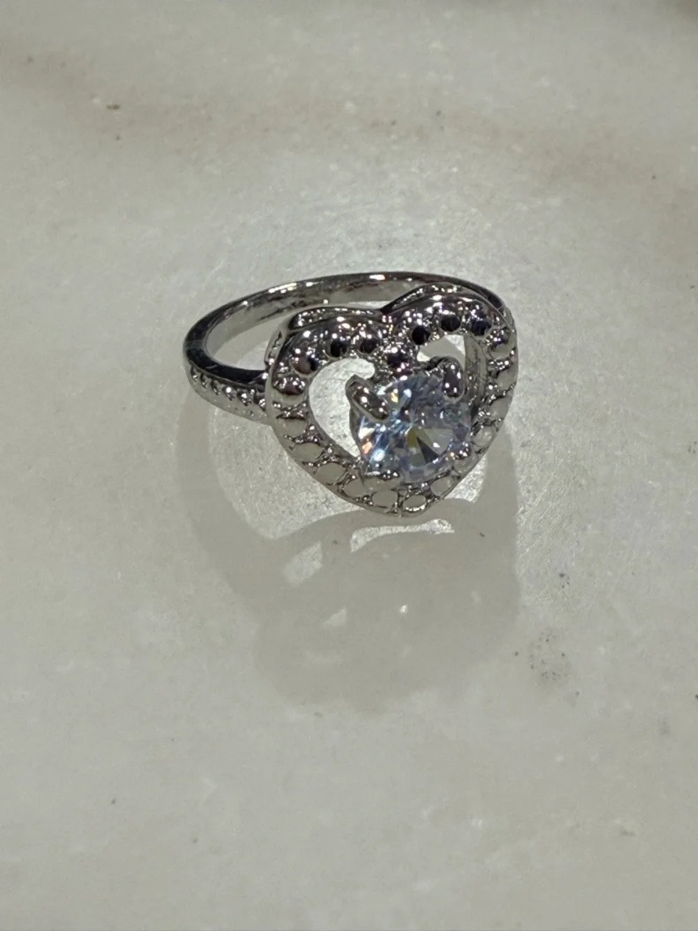 Heart Halo Cubic Zirconia Ring in Silver Size 6